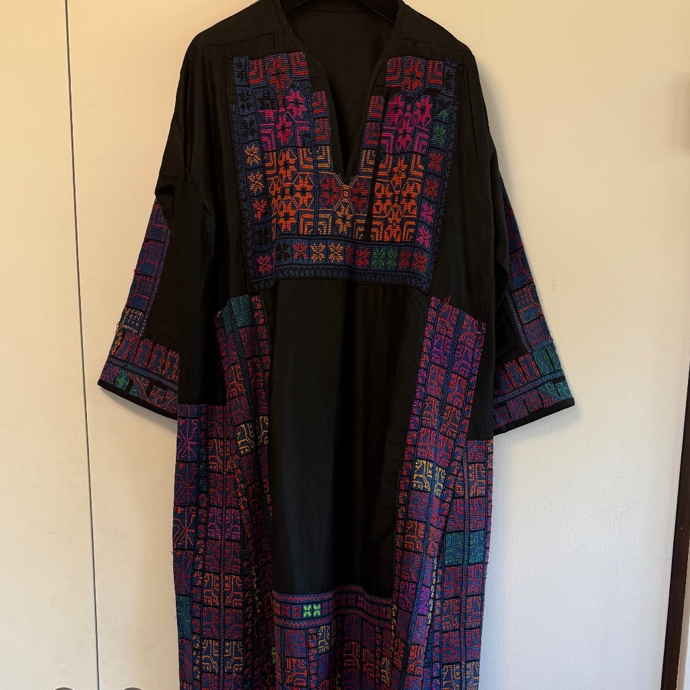 rare vintage Bedouin wedding/thobe dress, hand embroidery on cotton size XL - Picture 2 of 15